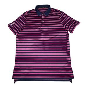 RLX Ralph Lauren Golf Polo Shirt Striped Performance‎ Pink Blue Men Size Large